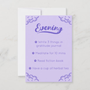 Carte de routine du soir mignonne violet Script