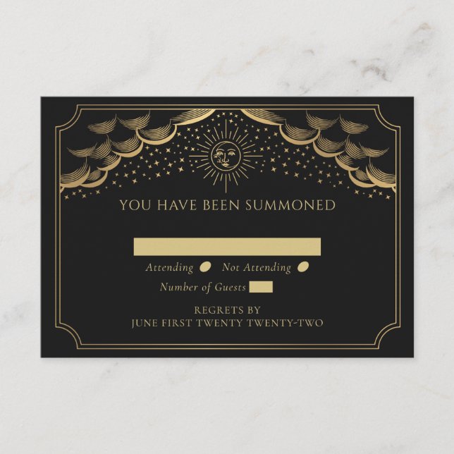Carte de RSVP pour mariage avec carte de tarot Sol (Devant)