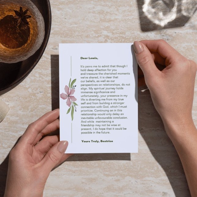 Carte de rupture centrée sur Dieu (A breakup card acknowledging the union's end due to God not being at its center.)