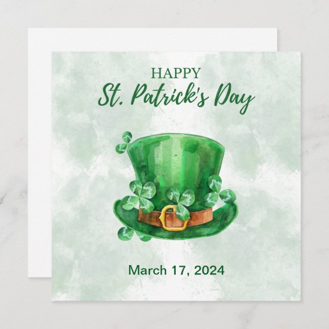 Carte de Saint-Patrick à l'aquarelle verte (Devant / Derrière)