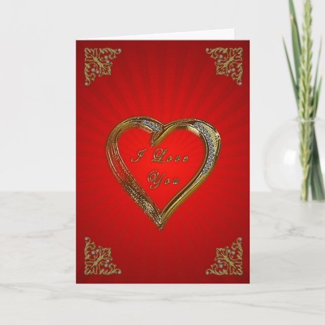 Carte de Saint Valentin au coeur rouge et or (Devant)