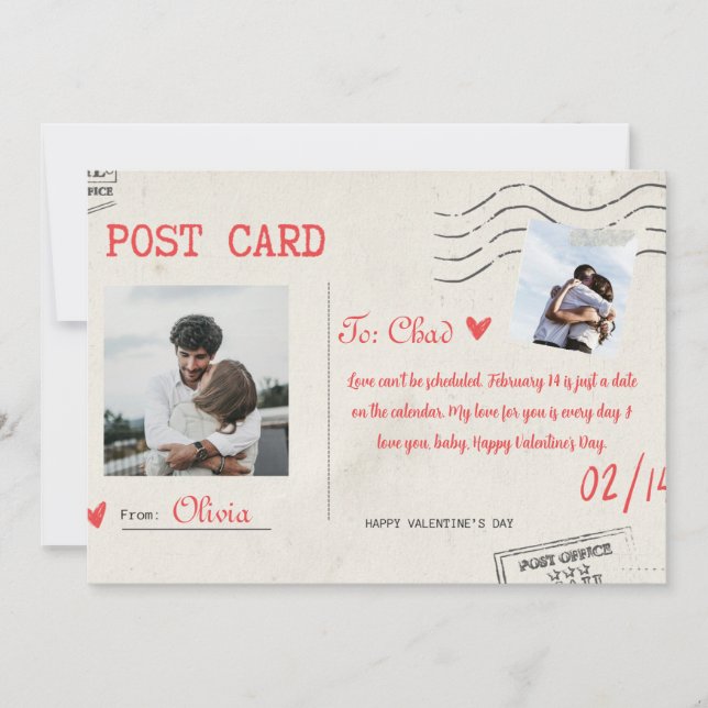 Carte de Saint-Valentin Beige et Rouge Esthétique  (Devant)