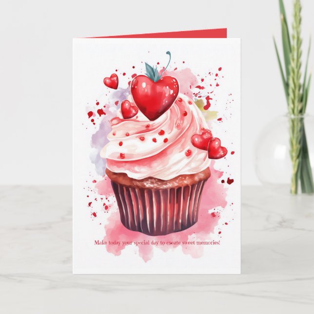 Carte de Saint-Valentin Coeur Cerise Aquarelle Cup (Devant)
