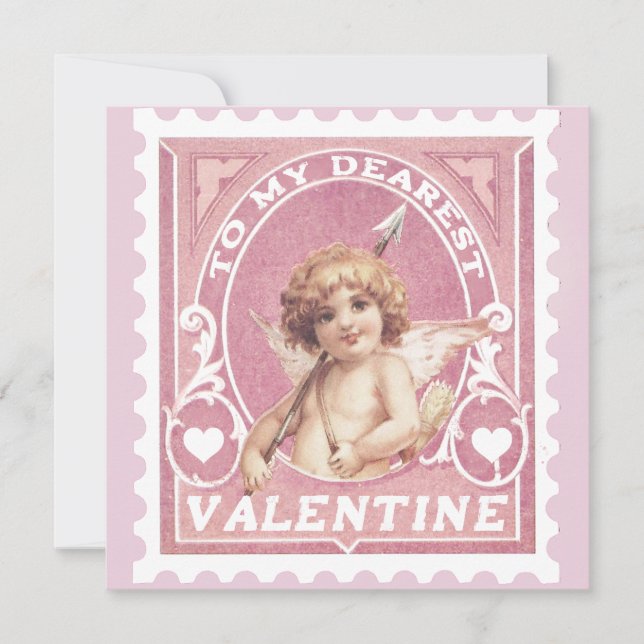 Carte de Saint-Valentin Cupidon Rose Timbre Fête d (Devant)