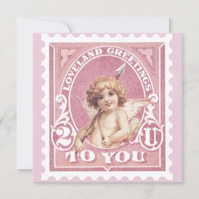 Carte de Saint-Valentin Cupidon Rose Timbre Fête d (Devant)