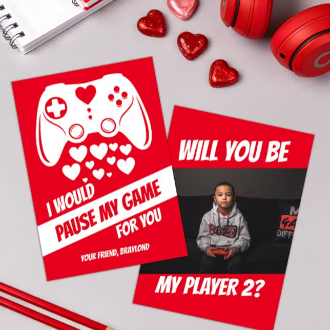 Carte de Saint-Valentin de jeu vidéo (Video Game Kids Photo Valentines Day Card)