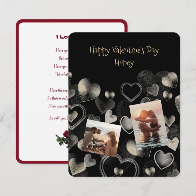 Carte de Saint-Valentin élégante Gold-on-Black (Devant / Derrière)