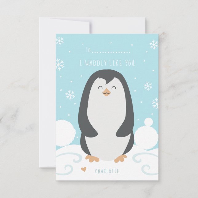 Carte de Saint-Valentin en classe de pingouin et d (Devant)