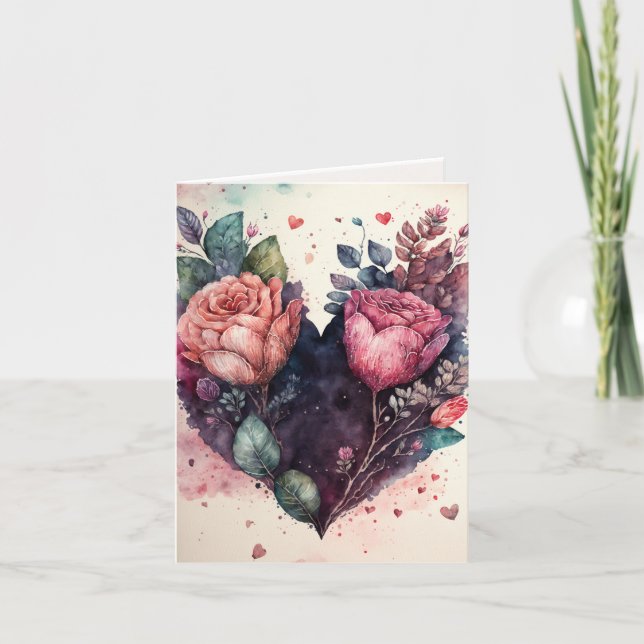 Carte de Saint-Valentin en forme de cœur fleuri po (Devant)