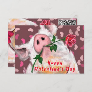 Carte de Saint Valentin Gentleman Pig QR Code Wish