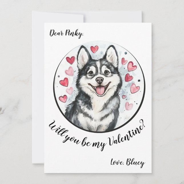 Carte de Saint Valentin personnalisable Husky (Devant)