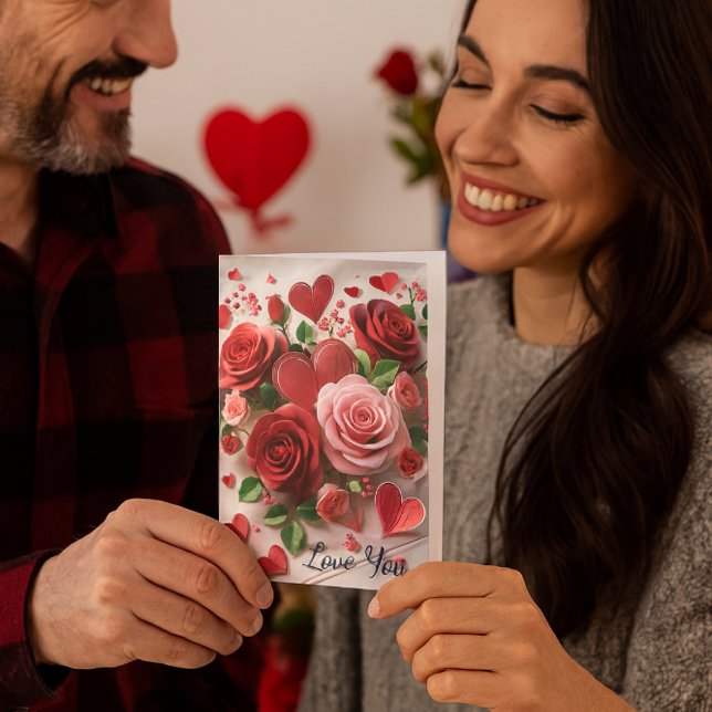 Carte de Saint-Valentin romantique à rose rouge (Bold roses, heartfelt message this “Love You” card makes Valentine’s Day unforgettable.)