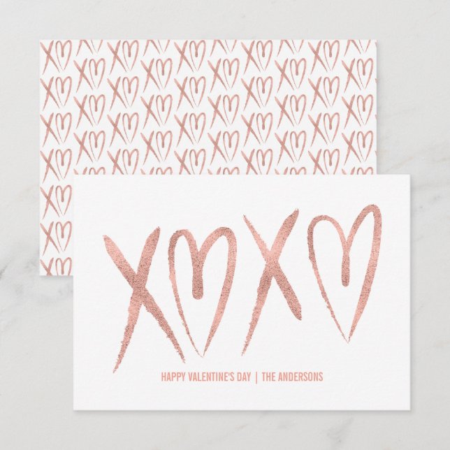 Carte de Saint-Valentin Rose brossé moderne en or (Devant / Derrière)