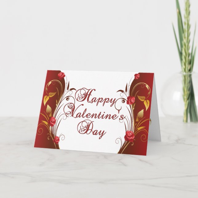 Carte de Saint-Valentin Rose rouge et or (Devant)
