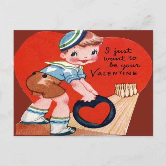 Carte de Saint-Valentin Vintage Retro Bowling (Devant)