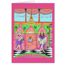 Carte de salon de beauté avec le chat, la mère et