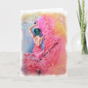 CARTE DE SALUT DE DANSEUR ESPAGNOL ROSE