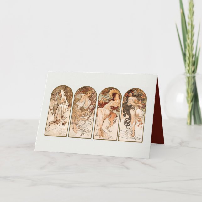 CARTE DE SALUT PLIÉE : MUCHA : SAISONS (Devant)