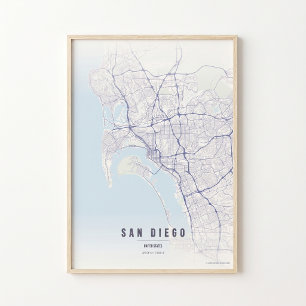 Carte de San Diego Imprimée Affiche Décoration Mur