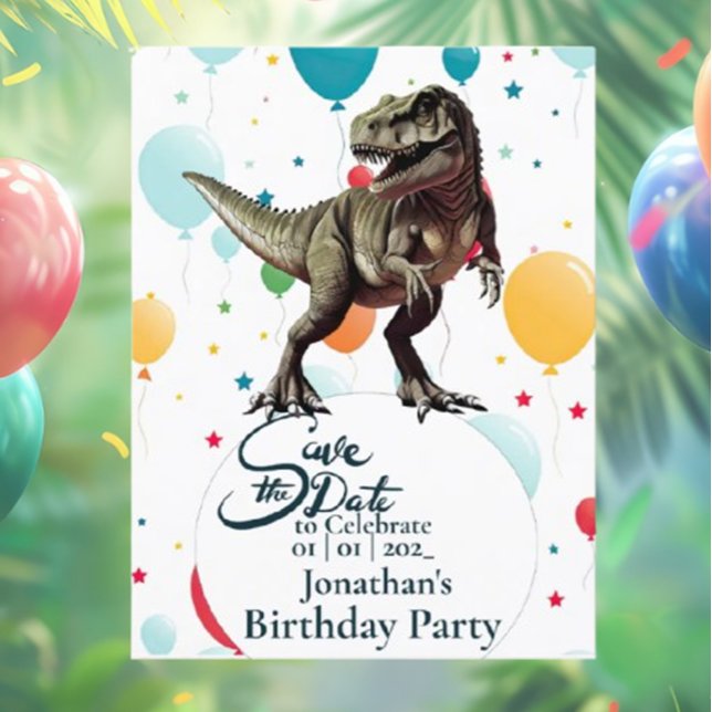 Carte de sauvegarde anniversaire Dinosaur T-rex  (Throw the ultimate Jurassic dinosaur birthday bash with T-Rex themes!)