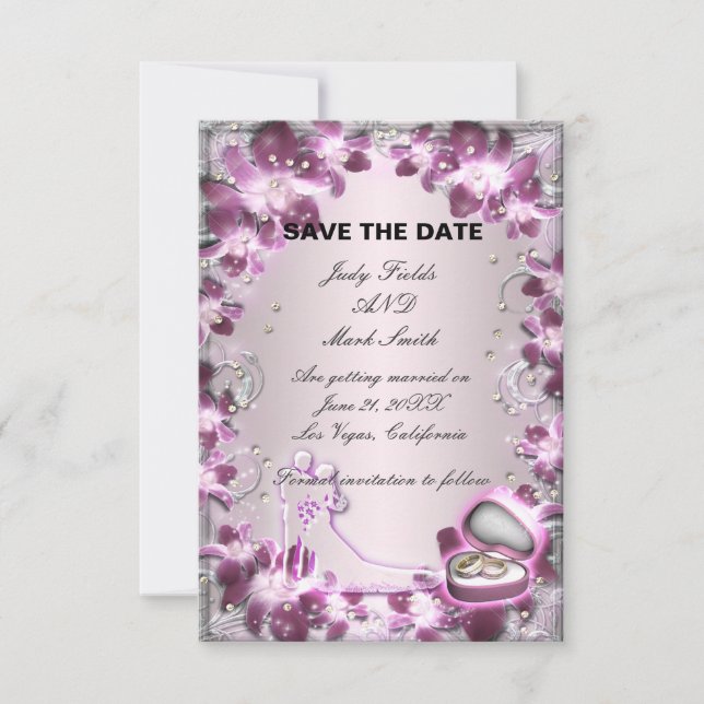 Carte de sauvegarde chic à fleurs violettes tendan (Devant)