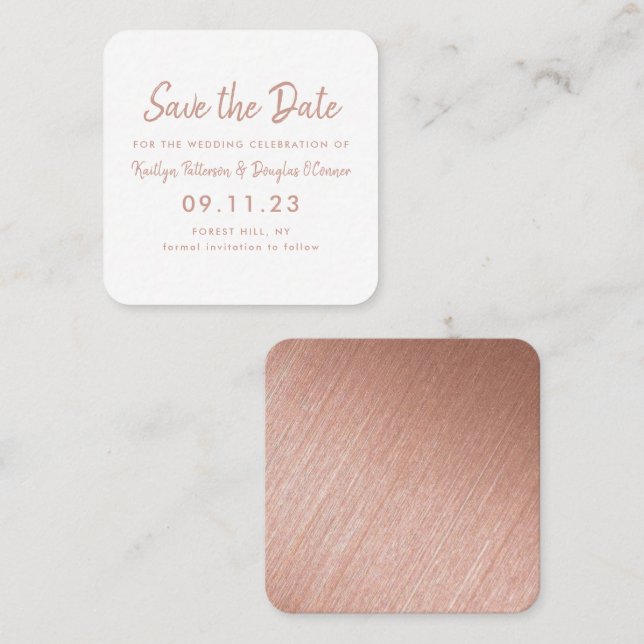 Carte de sauvegarde de date à motif or rose et écr (Devant / Derrière)