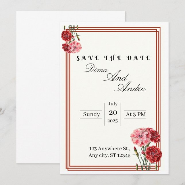 Carte de sauvegarde de date à plat (Devant / Derrière)