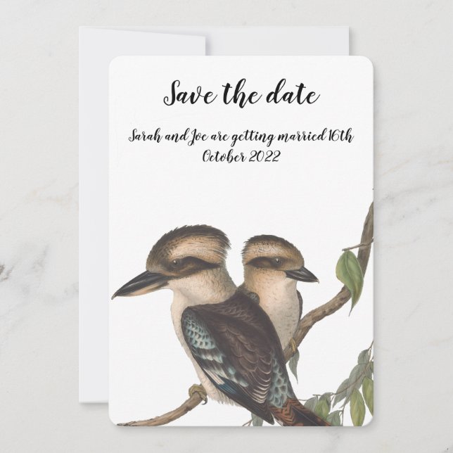 Carte de sauvegarde de date avec des kookaburras a (Devant)