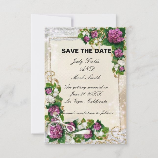 Carte de sauvegarde de date avec Hydrangea pourpre (Devant)