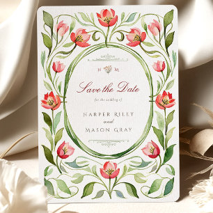 Carte de sauvegarde de date avec tulipes vintage