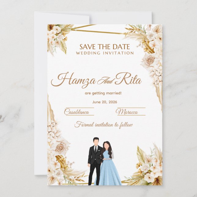 Carte de sauvegarde de date de mariage pour la pre (Devant)
