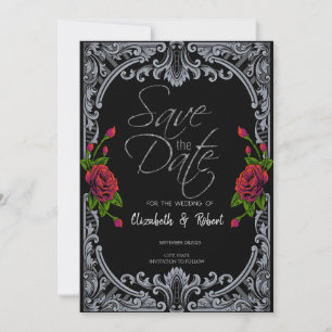 Carte de sauvegarde de date de roses rouges gothiq