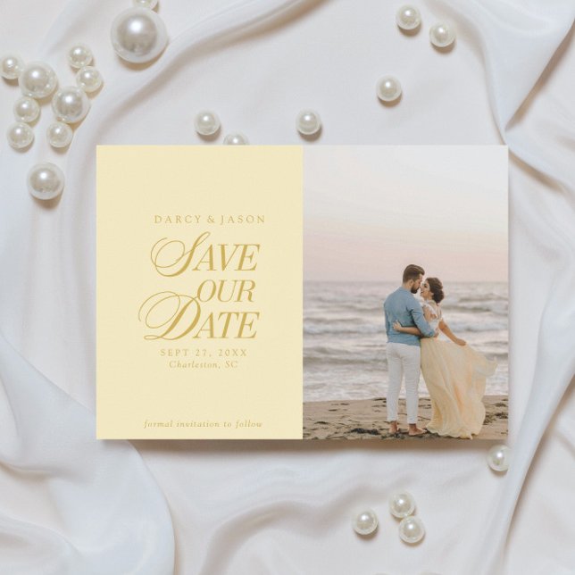 Carte de sauvegarde de date élégante jaune beurre  (Classy Butter Yellow Elegant Save the Date Card)