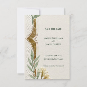 Carte de sauvegarde de date en or floral blanc