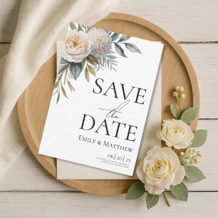 Carte de sauvegarde de date florale blanche crémeu