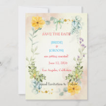 Carte de sauvegarde de date florale jaune et rose