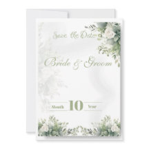 Carte de sauvegarde de date florale vert sauge | B