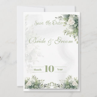 Carte de sauvegarde de date florale vert sauge | B