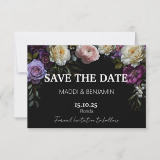 Carte de sauvegarde de date florale violette sombr