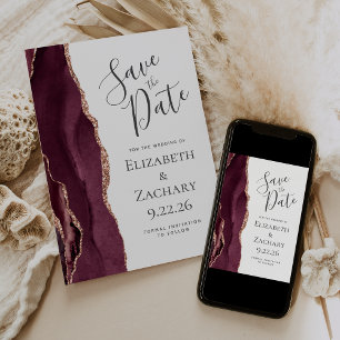 Carte de sauvegarde de date moderne agate bordeaux