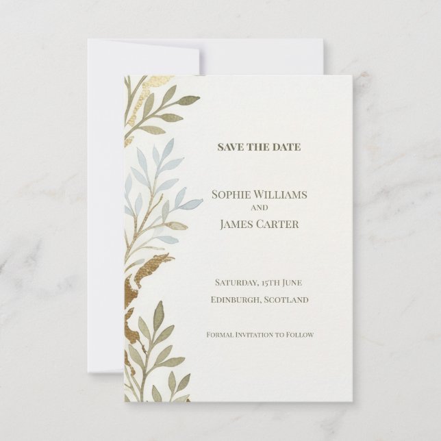 Carte de sauvegarde de date Sage Gold Leaf (Devant)