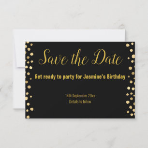 CARTE DE SAUVEGARDE DE DATE SIMPLE NOIR OR RSVP 