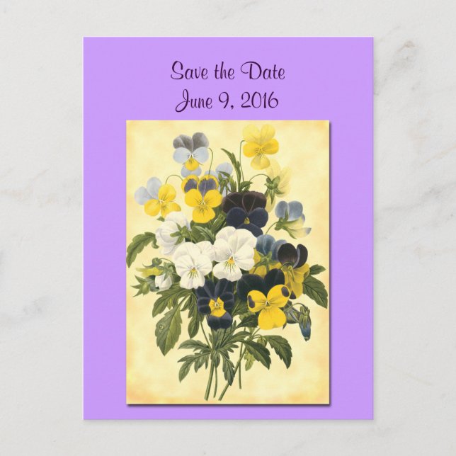 Carte de sauvegarde de date Violettes et Pensées (Devant)