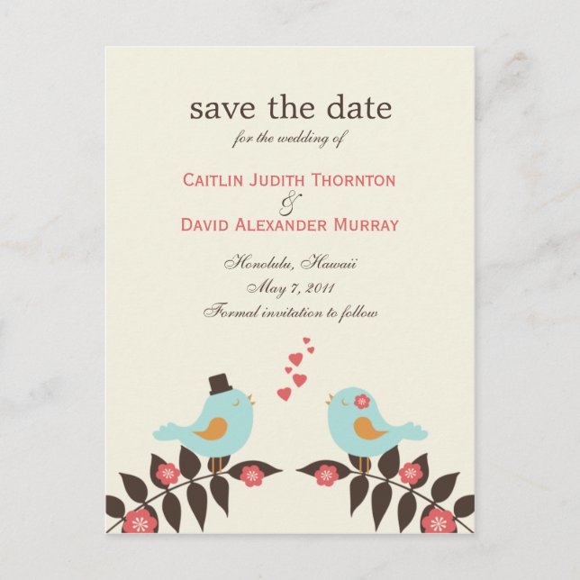 Carte de sauvegarde de la date Love Birds (Devant)