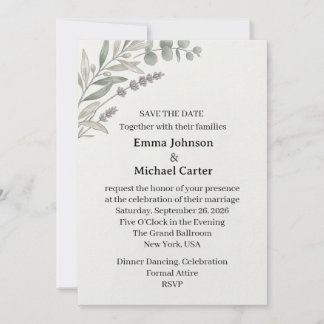 Carte de sauvegarde de mariage aux feuilles d'oliv