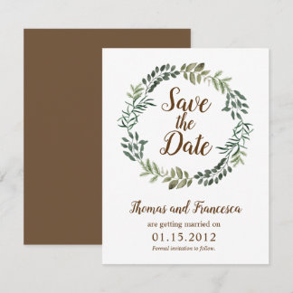 Carte de sauvegarde de mariage aux feuilles rustiq