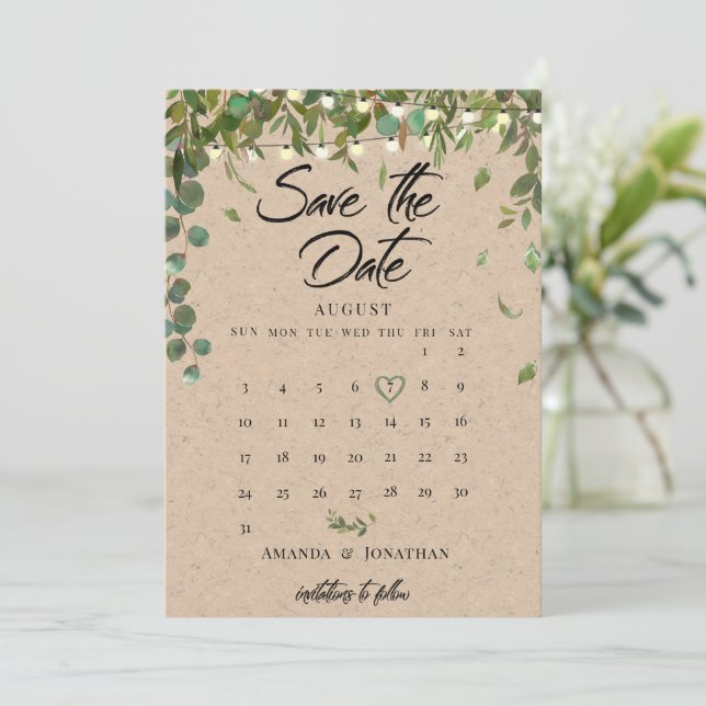 Carte de sauvegarde de mariage botanique rustique (Debout devant)