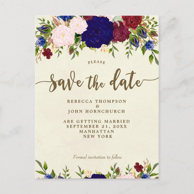 carte de sauvegarde de mariage florale ivoire et m (Devant)