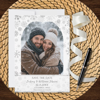 Carte de sauvegarde de mariage hivernal avec photo