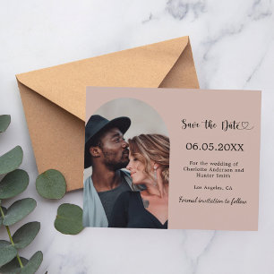 Carte de Save the Date mariage photo arche taupe
